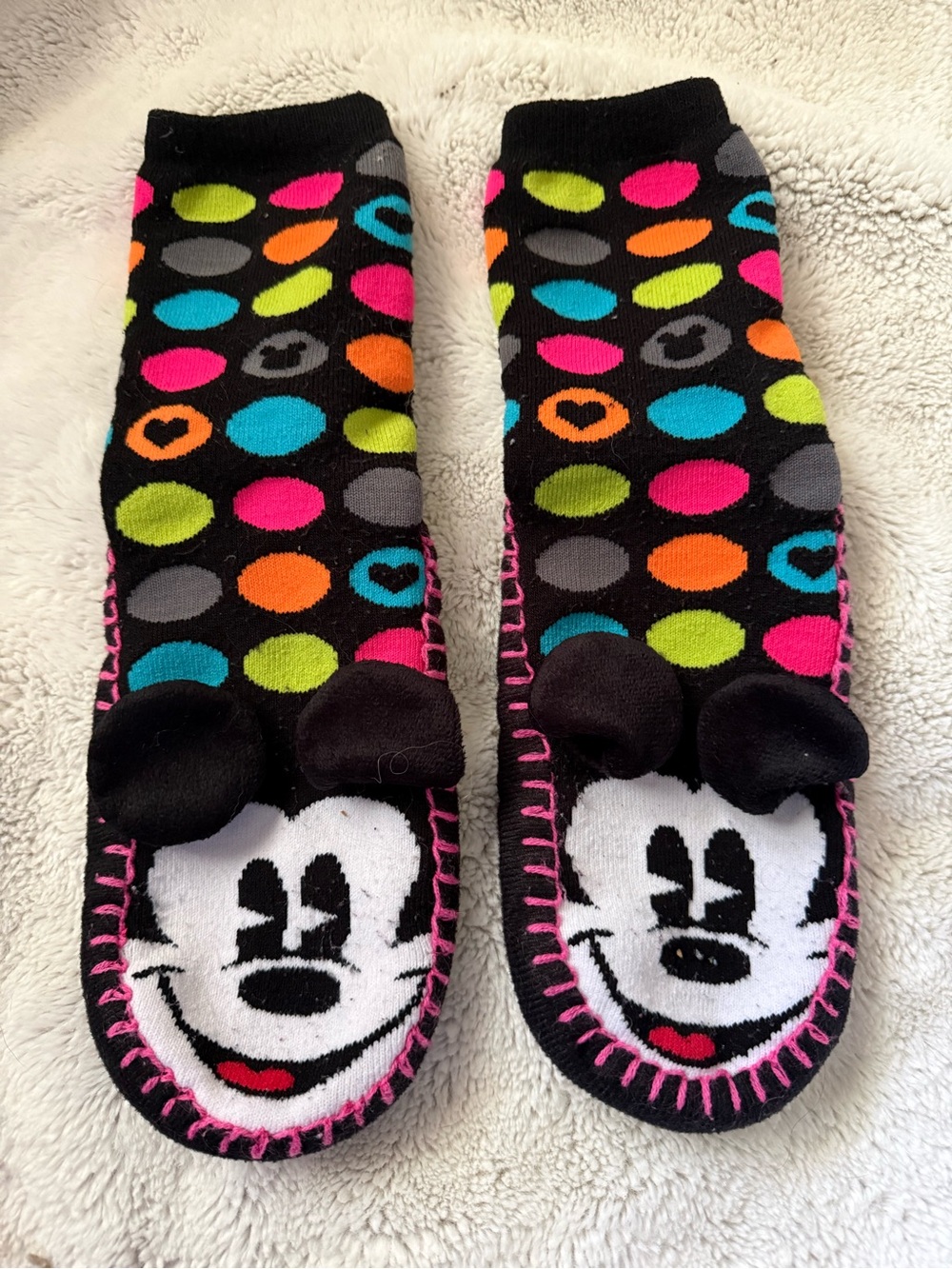 🦋 3/$25 🦋 Black Polka Dot Mickey Mouse Slipper Socks Mukluks